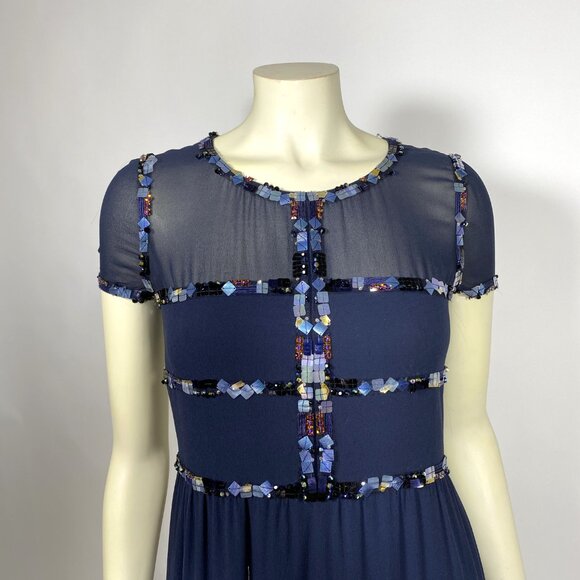CHANEL Navy Silk Sequin Trim Cruise 2015  Dress *As Is* SAMPLE - Picture 6 of 16